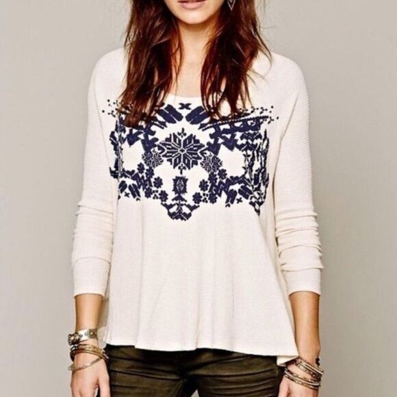 Free People Cream Thermal Long Sleeve Top - Picture 1 of 9